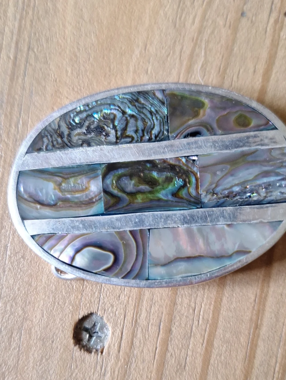 Women's Small Abalone Inlay Oval Belt Buckle - Iridescent Mexican Silver